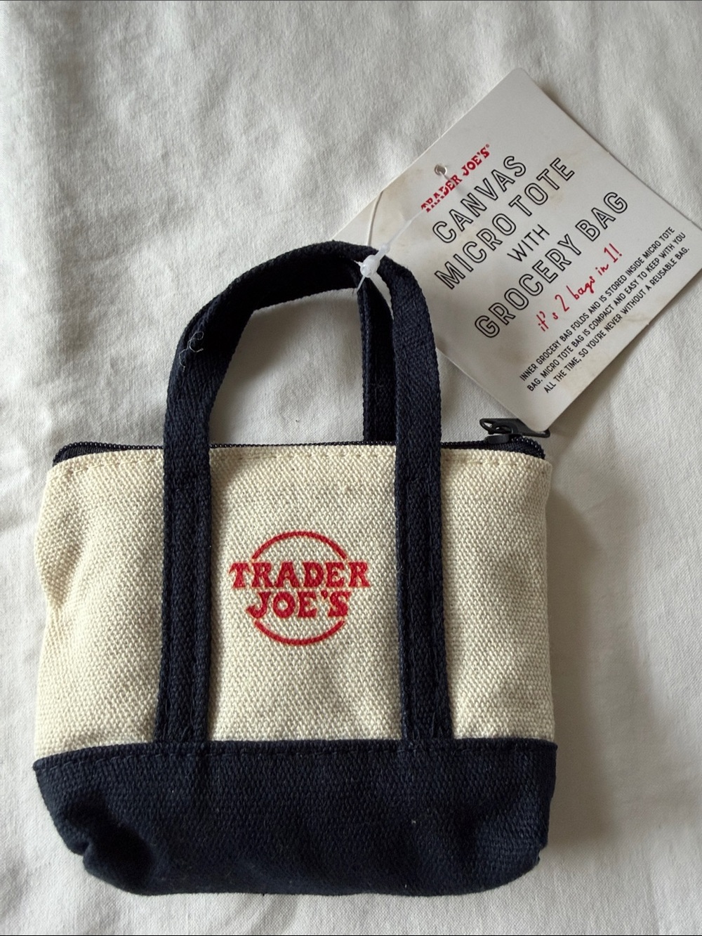 Trader Joe’s Micro MiniCream and Black Canvas Micro Tote with Reusable Groc Bag